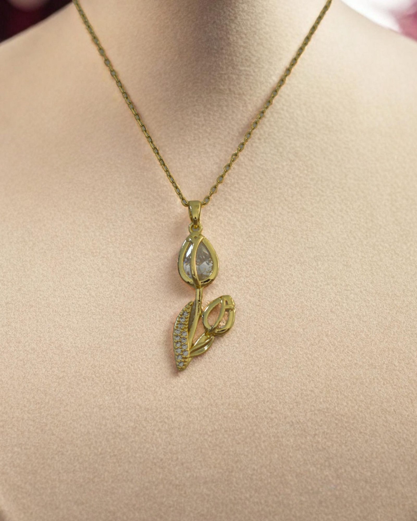 Flower Stainless Necklace White Zircon