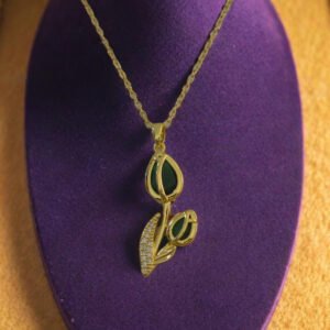 Flower Stainless Necklace Green Zircon