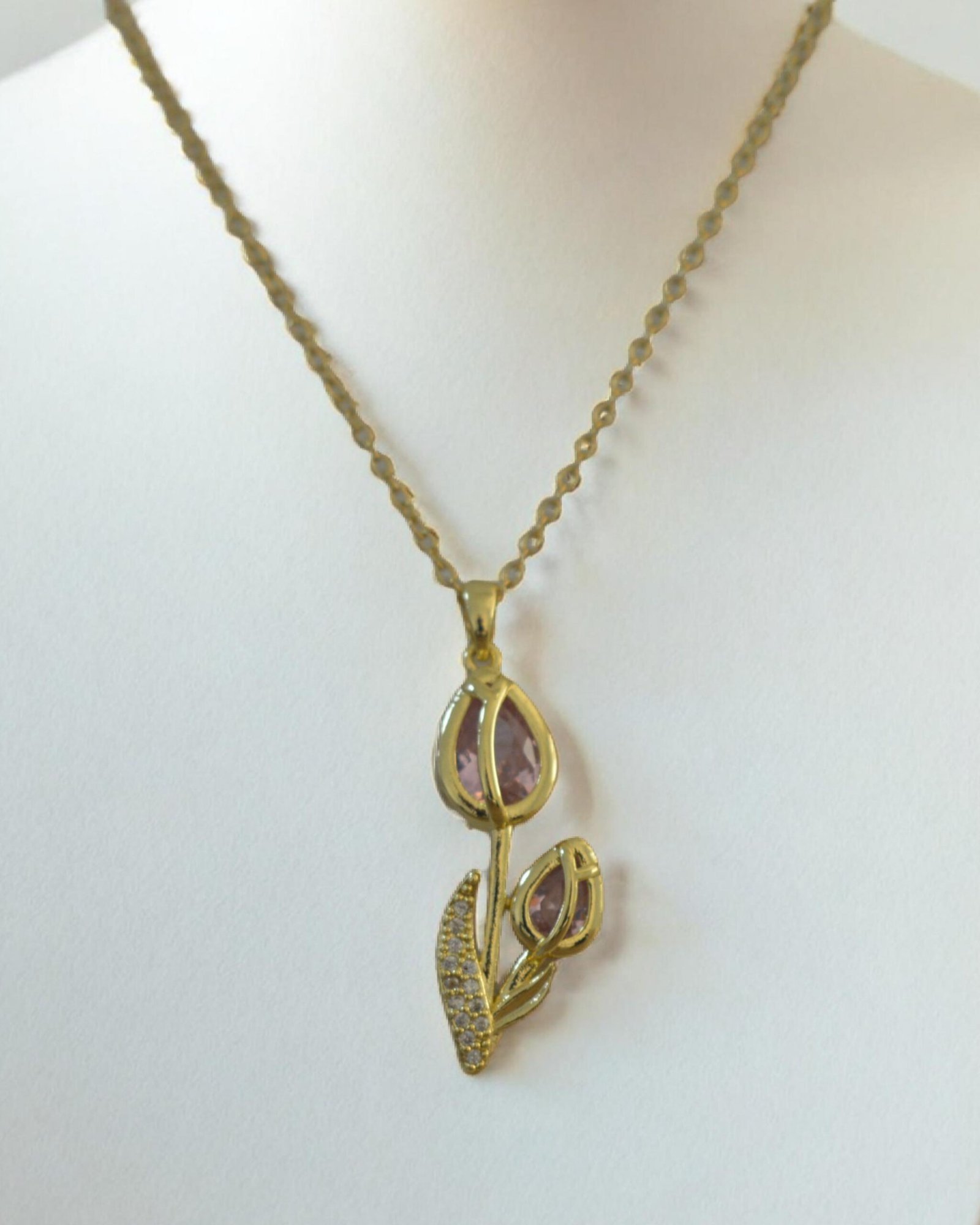 Flower Stainless Necklace Rose Zircon