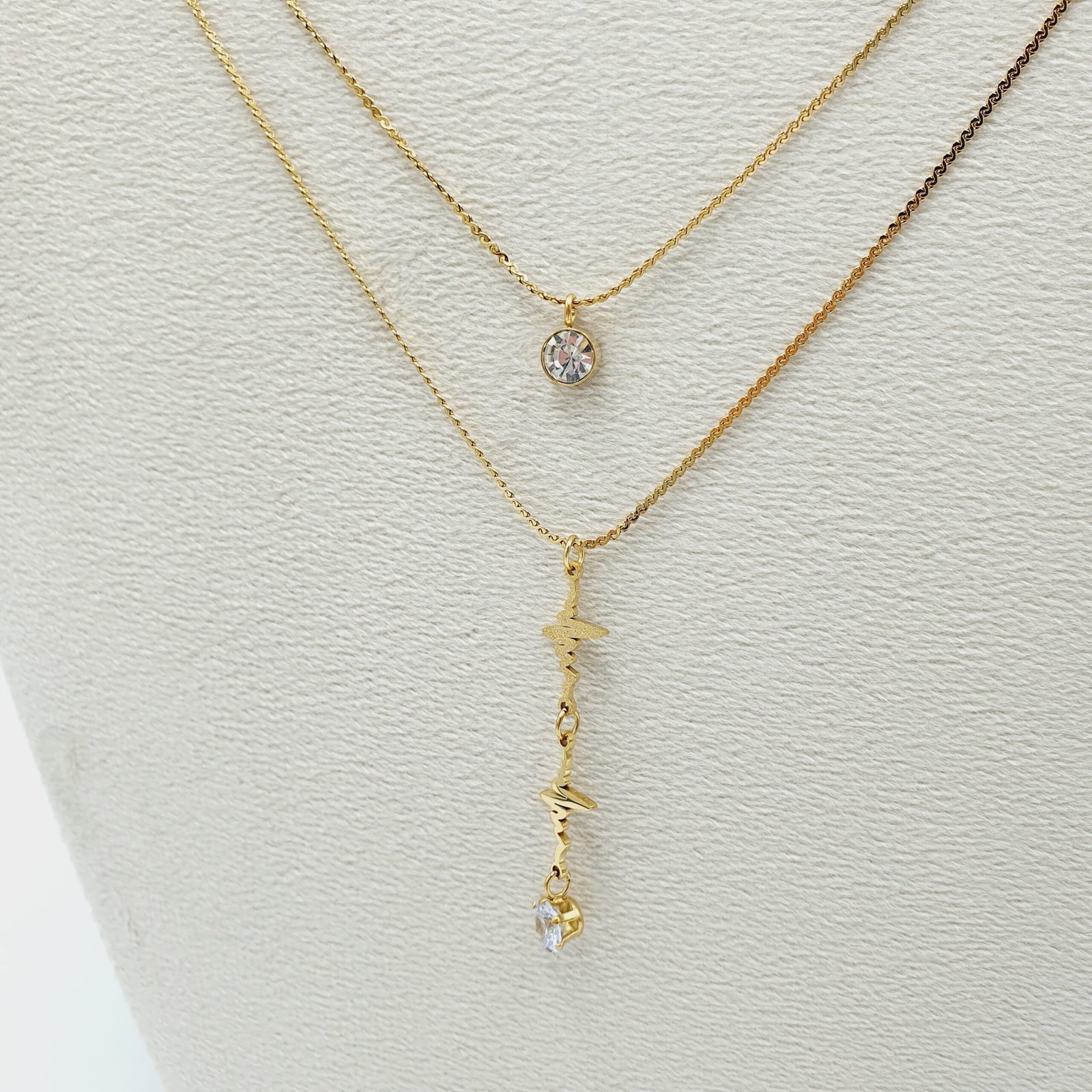 Elegant Gold-Plated Stainless Steel 2-Layer Necklace – Heartbeats - Image 2