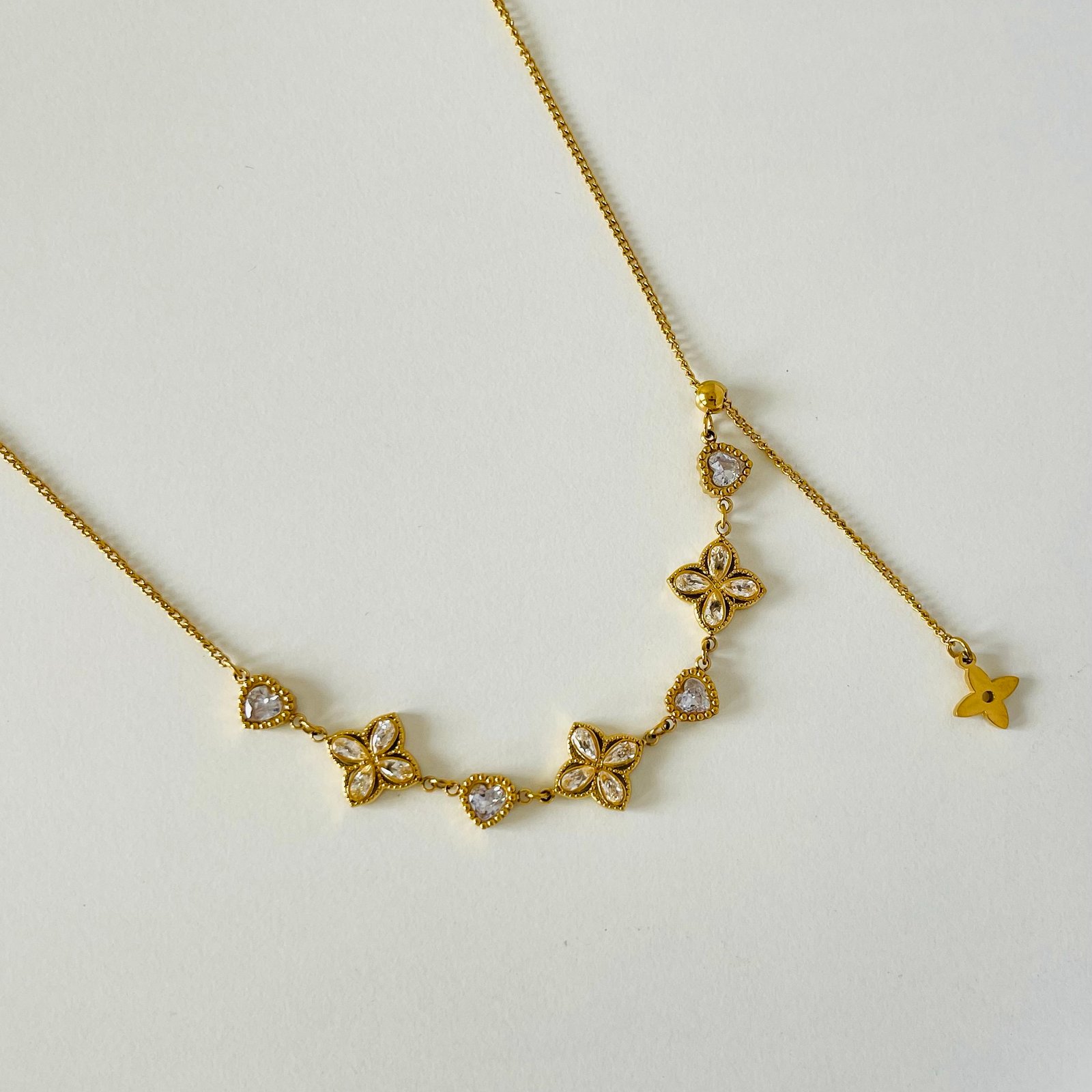 Clover Necklace Clear Zircon