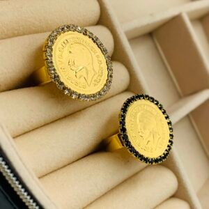 Gold-Plated Coin Ring with White Zircon